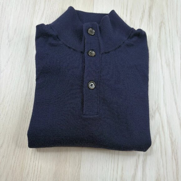Polo Ralph Lauren Men’s L Large Polo Shirt Sweater Navy Blue Merino Wool Knit - Picture 1 of 10